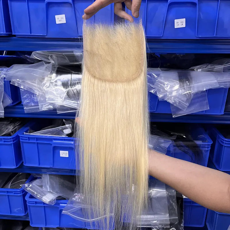 #613 Cheveux blonds 6x6 HD/Fermeture transparente droite