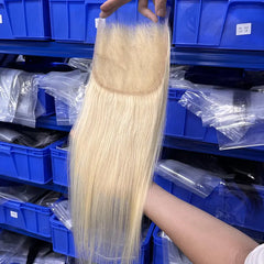 #613 Cheveux blonds 6x6 HD/Fermeture transparente droite