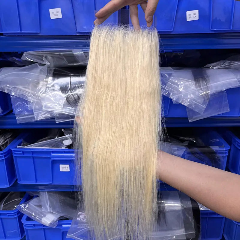 #613 Cheveux blonds 6x6 HD/Fermeture transparente droite