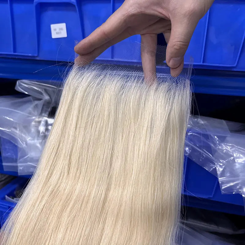 #613 Cheveux blonds 6x6 HD/Fermeture transparente droite