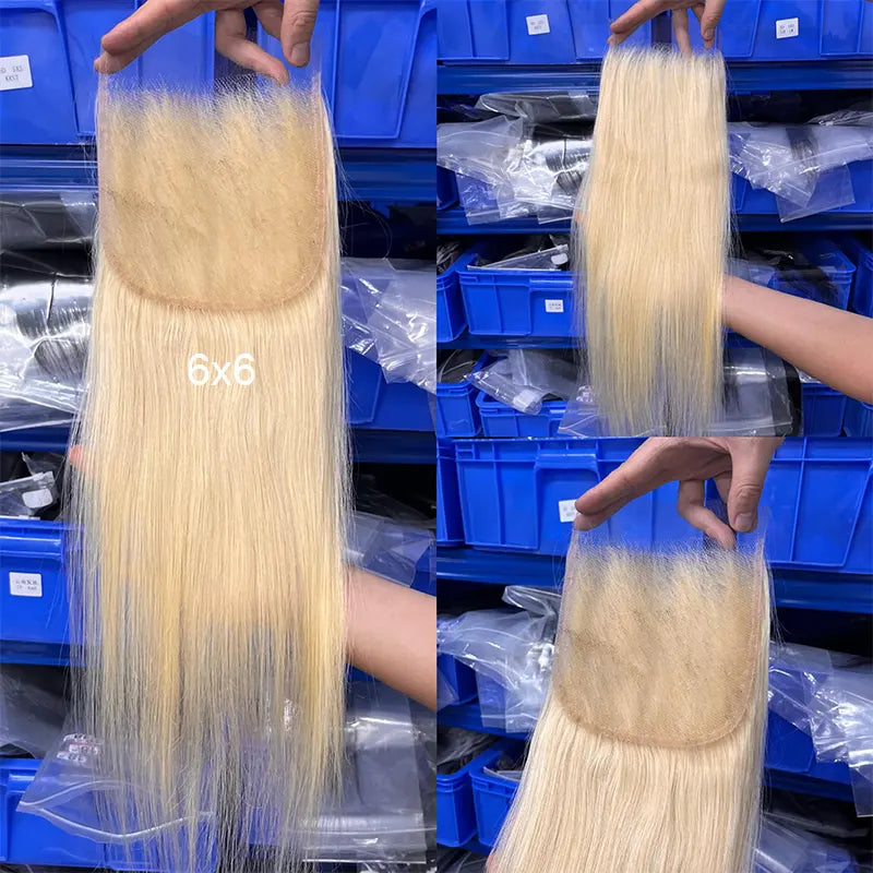 # 613 Cheveux blonds HD Fermeture en dentelle et frontale droite