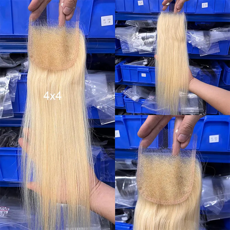 # 613 Cheveux blonds Fermeture en dentelle transparente et frontale droite