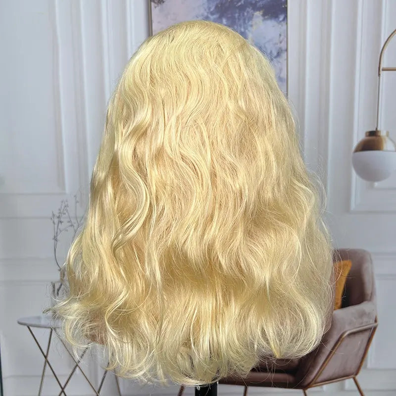 #613 Blonde personnalisée HD/fermeture transparente perruque de cheveux crus vague de corps