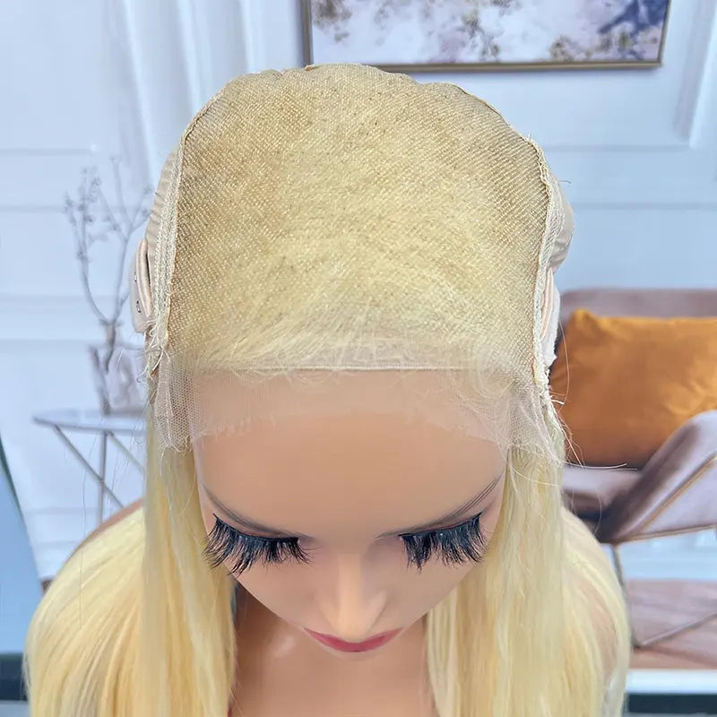 #613 Blonde personnalisée HD/fermeture transparente perruque de cheveux bruts droite