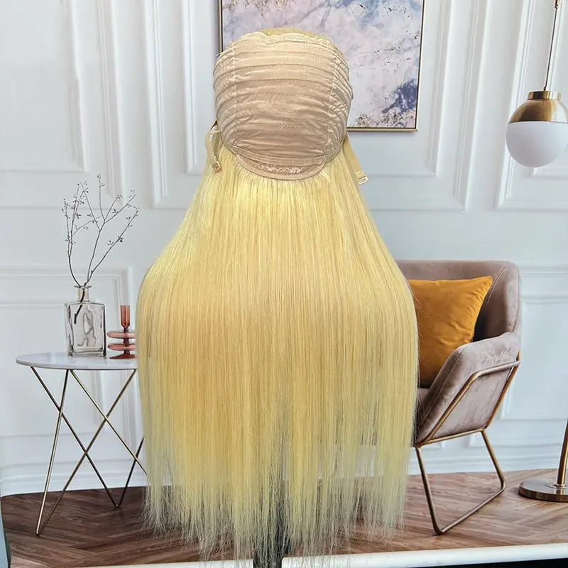 #613 Blonde personnalisée HD/fermeture transparente perruque de cheveux bruts droite