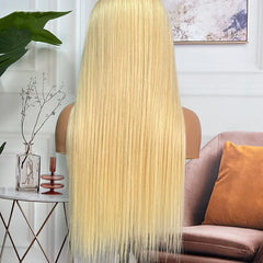 #613 Blonde personnalisée HD/fermeture transparente perruque de cheveux bruts droite