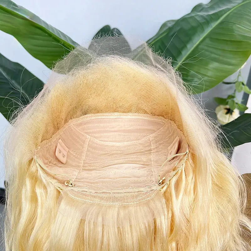 #613 Blonde personnalisée HD/Transparent Frontal perruque de cheveux bruts vague de corps