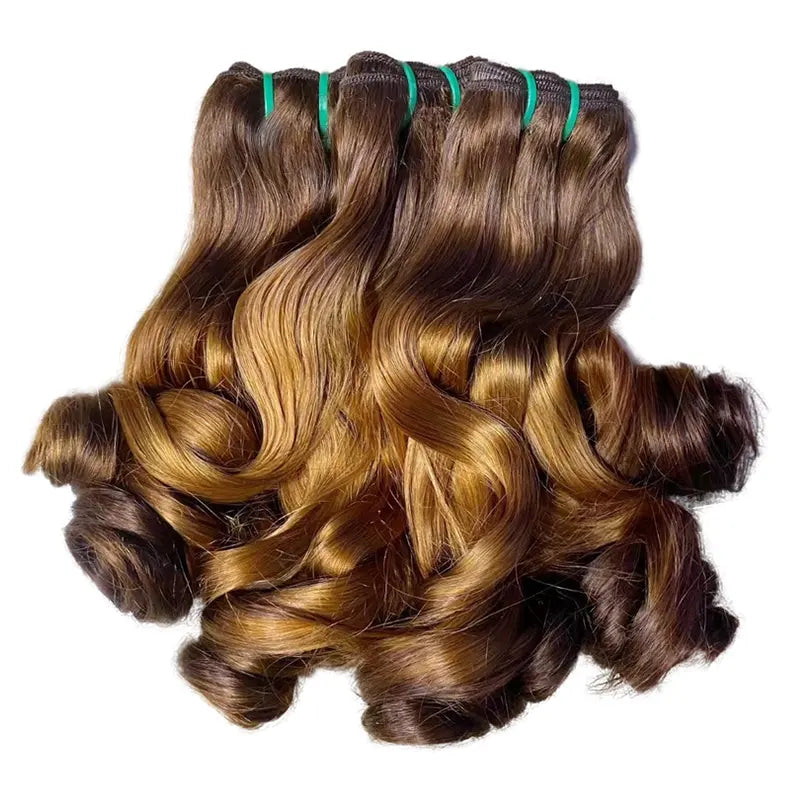 Tissage de cheveux vierges bouclés rebondissants 9A Pixie double dessiné