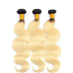 9A # 1B/613 cheveux blonds avec racines foncées tissage de cheveux vague de corps