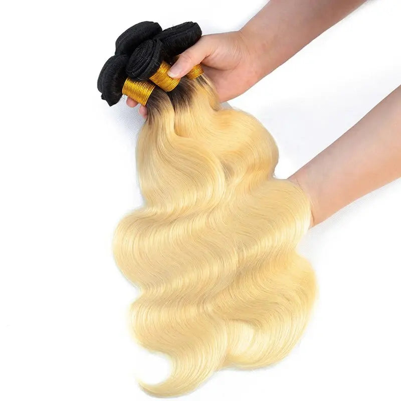 9A # 1B/613 cheveux blonds avec racines foncées tissage de cheveux vague de corps