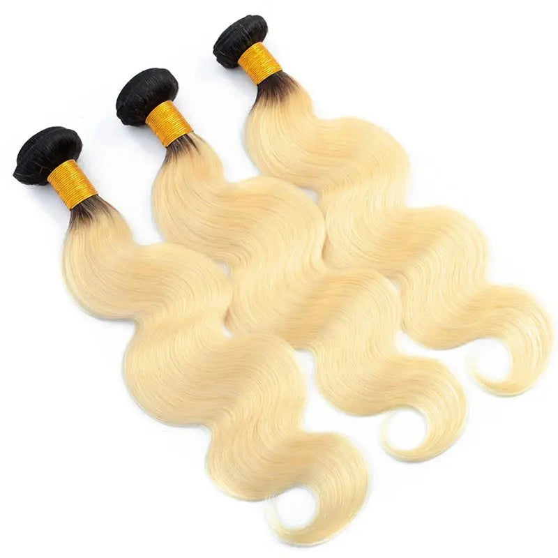 9A # 1B/613 cheveux blonds avec racines foncées tissage de cheveux vague de corps
