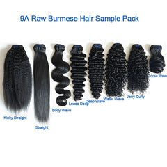 9A Raw Burmese Hair Sample Pack (4 Bundles) – Mixed Textures