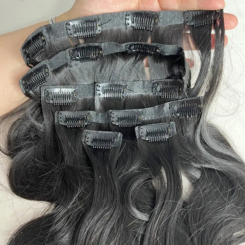 Extensions de cheveux humains vierges à clipser en PU sans couture