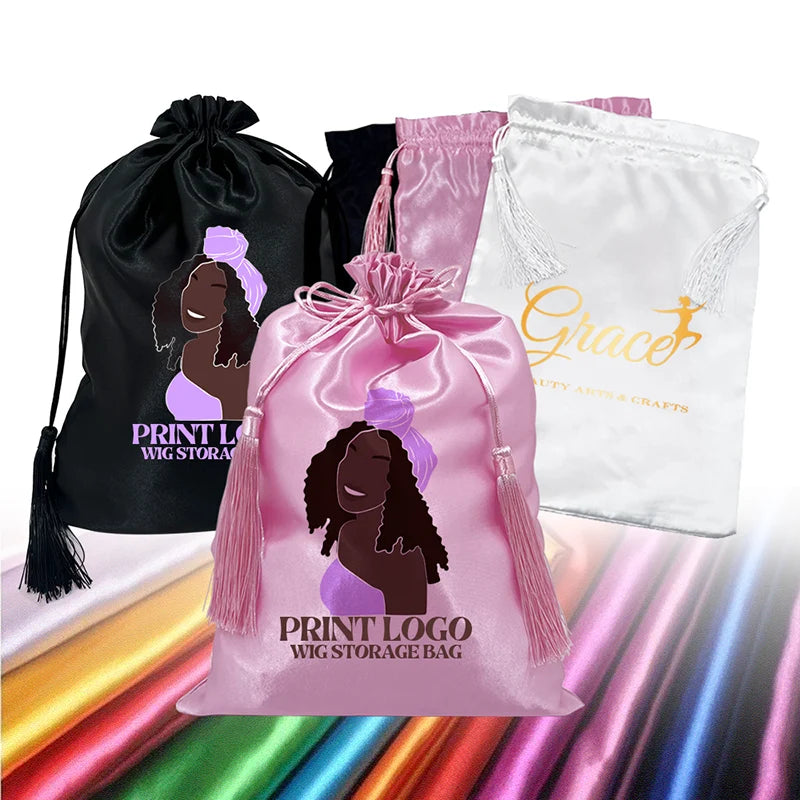 Sacs en satin pour accessoires de cheveux et perruques