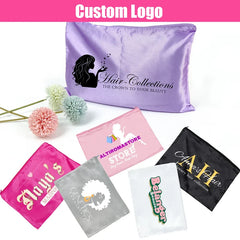 Custom Logo Zip Satin Bags For Hair Extensions & Wigs