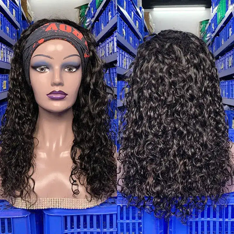 Perruque de cheveux bruts avec bandeau droit ondulé crépus et bouclés