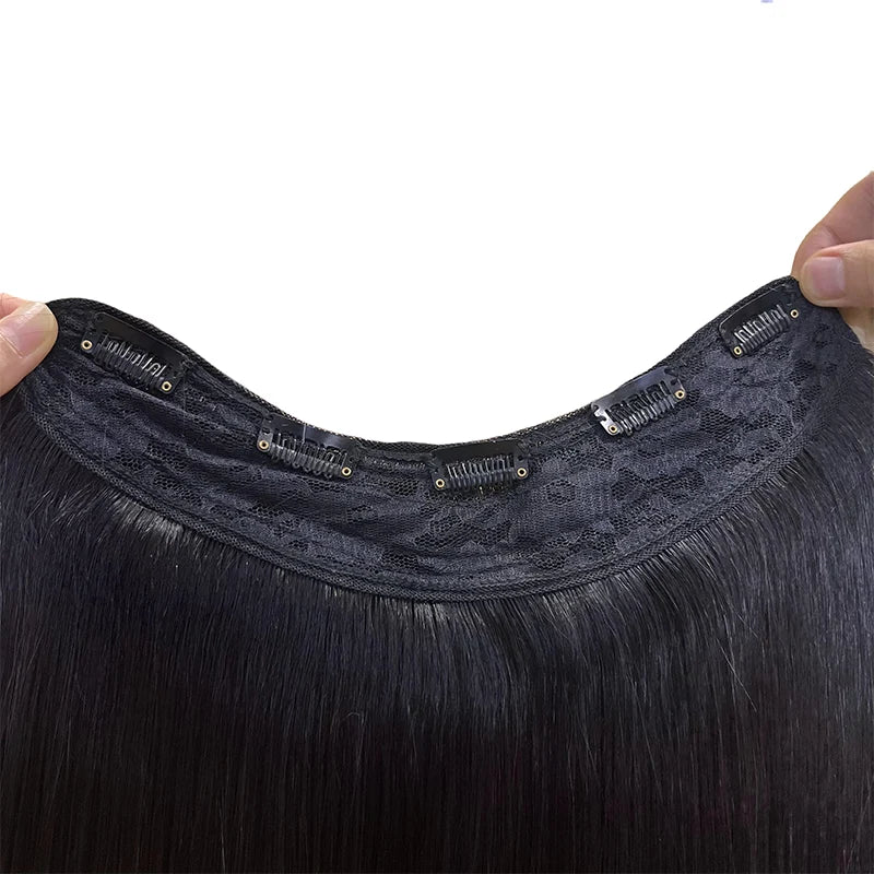 Extensions de cheveux humains vierges à clipser en forme de U, une pièce, 3/4 tête complète