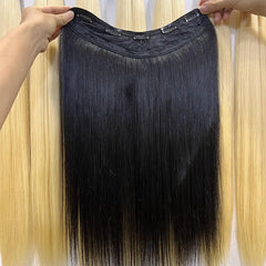 Extensions de cheveux humains vierges à clipser en forme de U, une pièce, 3/4 tête complète
